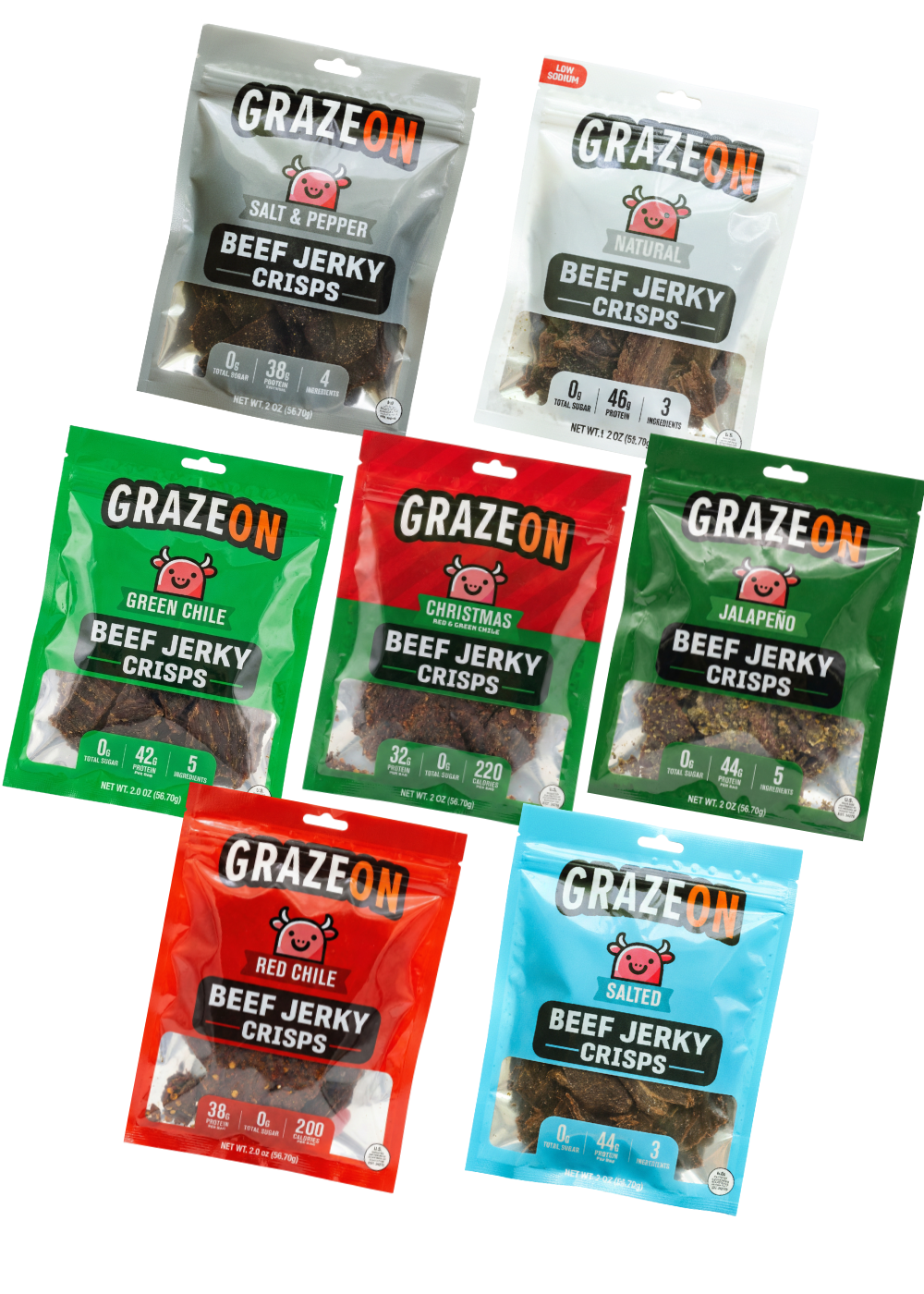 GrazeOn High-Protein Jerky Crisps — 7-Flavor Variety Pack