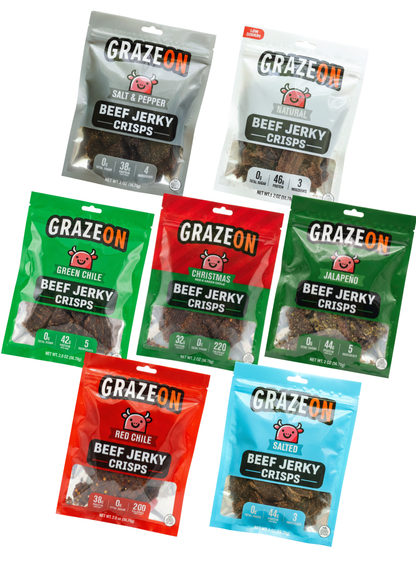GrazeOn High-Protein Jerky Crisps — 7-Flavor Variety Pack