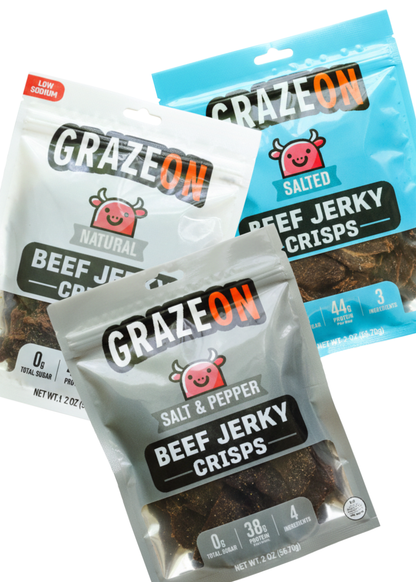 GrazeOn High-Protein Jerky Crisps — 7-Flavor Variety Pack