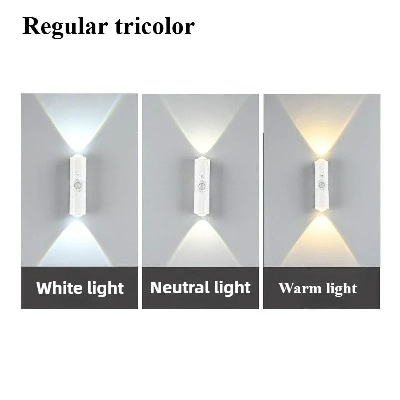Double-head LED Night Light with Motion Sensor RGB Rechargeable Magnetic Wall Lamp Mood Ambient Light for Cabinet Hallway Stair