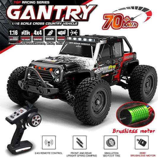 16103PRO 1:16 4WD Brushless RC Car – 70KM/H High-Speed Off-Road Truck with LED Lights