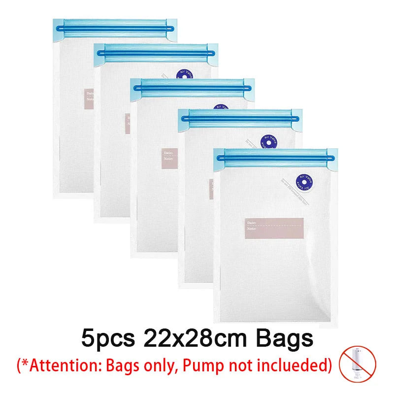 Reusable Vacuum Food Storage Zipper Bags Set Electric Handheld Vacuum Sealer Pump Sous Vide Bags USB Rechargeable BPA Free