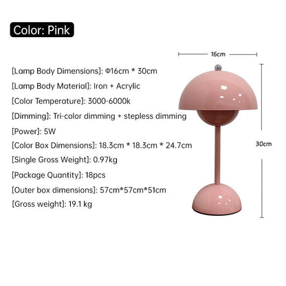 Nordic Mushroom Night Light, Rechargeable Touch LED Lamp for Home Decor, Bedroom, Desk, Wedding Decorations