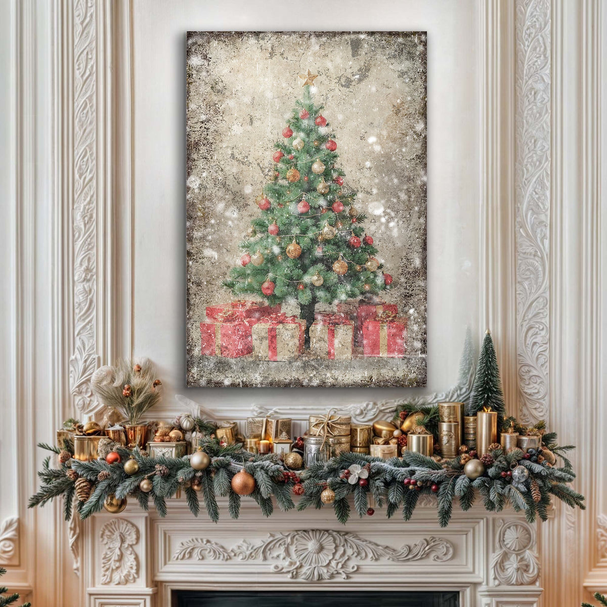 Vintage Christmas Tree With Gifts Wall Art III
