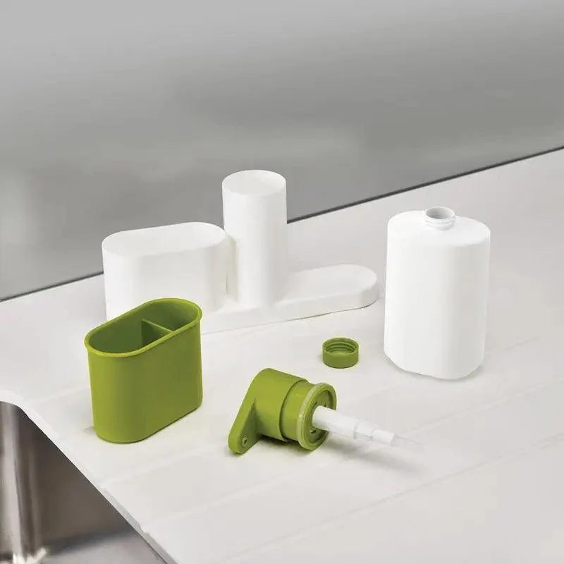 White Smart Kitchen Soap Dispenser Bathroom Accessories Liquid Soap Dispenser Simple Storage Box With Tank 3 IN 1 Cleaning Sponge Brush Holder Soap Pump Kitchen Gadgets