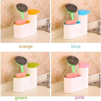 White Smart Kitchen Soap Dispenser Bathroom Accessories Liquid Soap Dispenser Simple Storage Box With Tank 3 IN 1 Cleaning Sponge Brush Holder Soap Pump Kitchen Gadgets